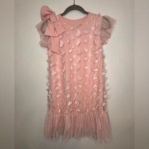 Le petit trou Dolly girls pink all over butterflies dress Size 12